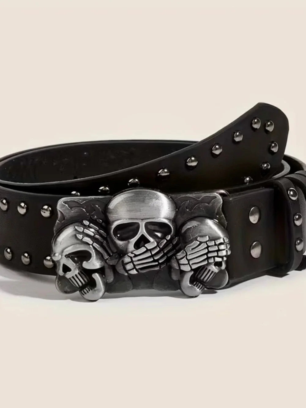New -Stylish Faux Leather Studded Belt w/Skull Buckle